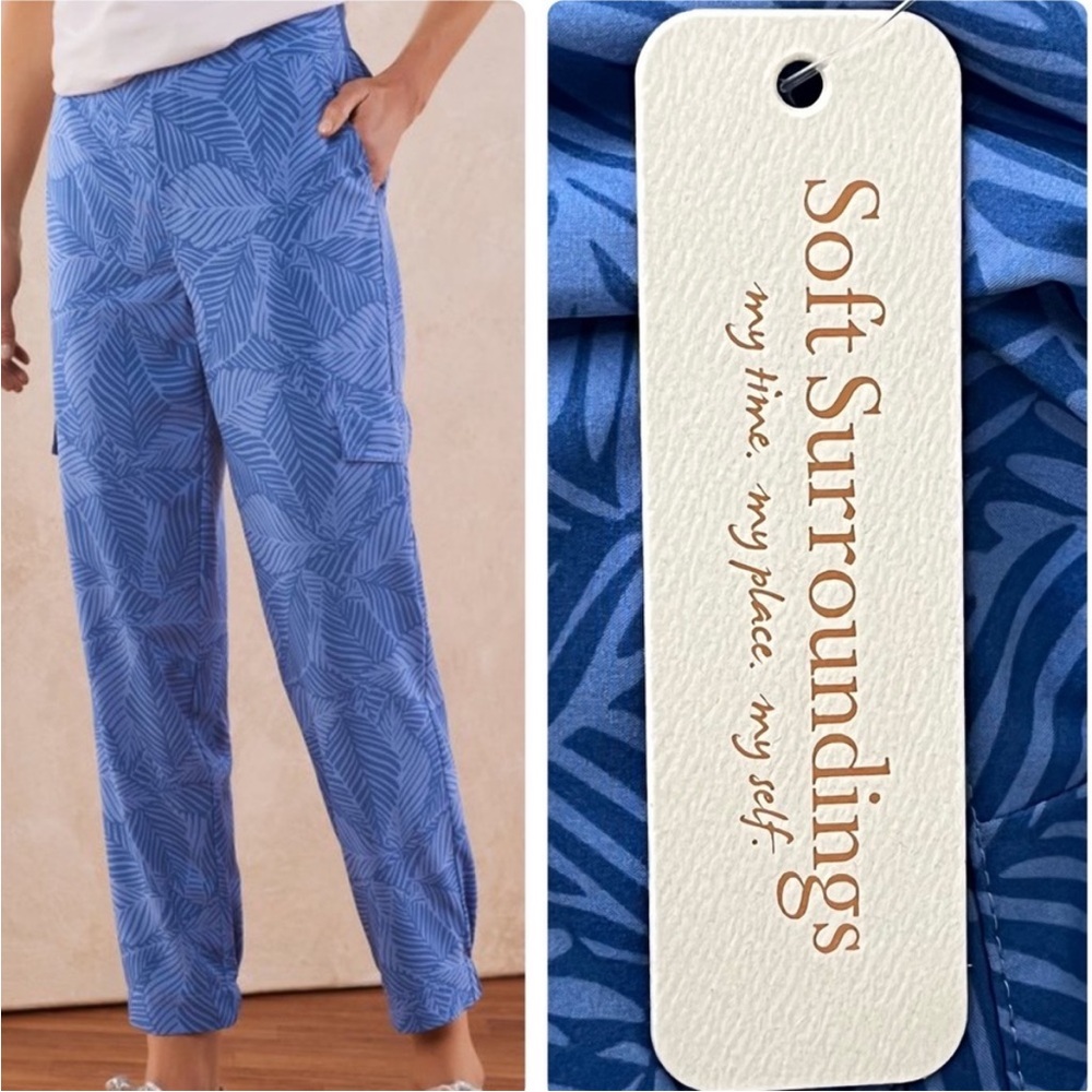 Soft Surroundings Women’s Go Lively Printed Cargo Jogger Pants in Royale Blue
